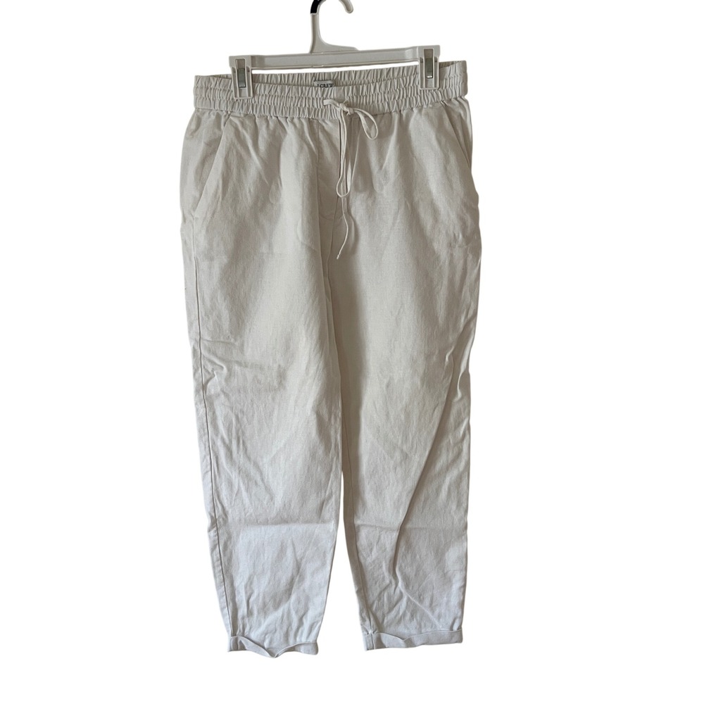 J.Crew Womens Linen Cotton Blend Drawstring Jogger Pants Pull On Beach Size 8